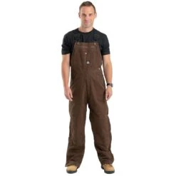 Berne Traditional Washed Insulated Bib Overall Quilt Lined Zip To Knee