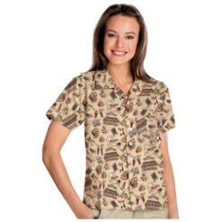 Blue Generation Adult Bistro Print Camp Short Sleeve Shirt