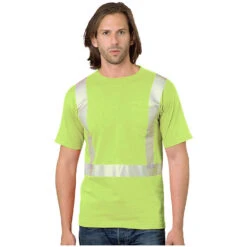 Bayside Hi-Vis 100% 6.1 Oz. Cotton Pocket Crew Tee Segmented Striping