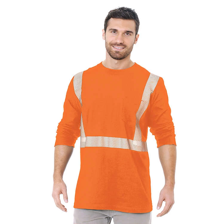 Bayside Hi-Vis 100% 6.1 Oz. Cotton Long Sleeve Pocket Crew Tee Segmented Striping 1 Bayside Hi-Vis 100% 6.1 Oz. Cotton Long Sleeve Pocket Crew Tee Segmented Striping