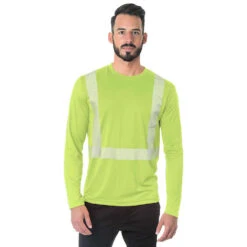 Bayside Hi-Vis Long Sleeve Performance Crew Tee Segmented Striping