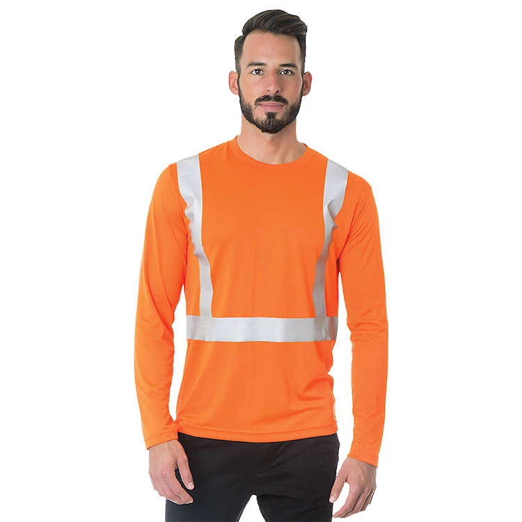 Bayside Hi-Vis Long Sleeve Performance Crew Tee Solid Striping 1 Bayside Hi-Vis Long Sleeve Performance Crew Tee Solid Striping