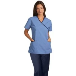 Fashion Seal Ladies' Cross-Over Tunic With Contrasting Trim - Fashion Poplin