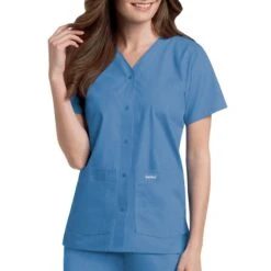 Landau Women's Poplin Snap Front V-Neck Tunic