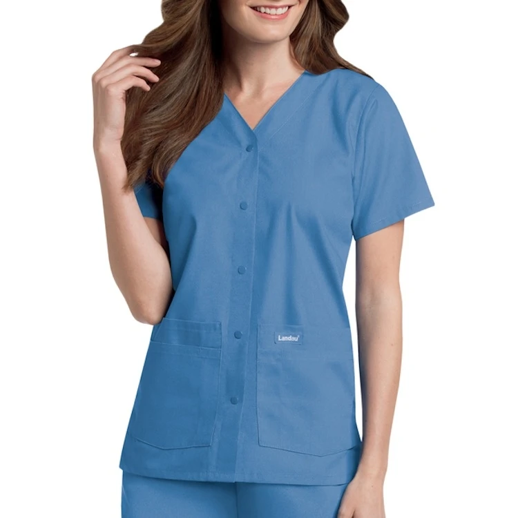 Landau Women's Poplin Snap Front V-Neck Tunic 1 Landau Women's Poplin Snap Front V-Neck Tunic