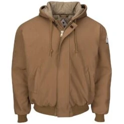 Bulwark FR Brown Duck Hooded Jacket With Knit Trim HRC4