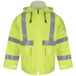 Bulwark FR Hi-Vis Flame Resistant Rain Jacket W/Roll-Up Hood HRC2